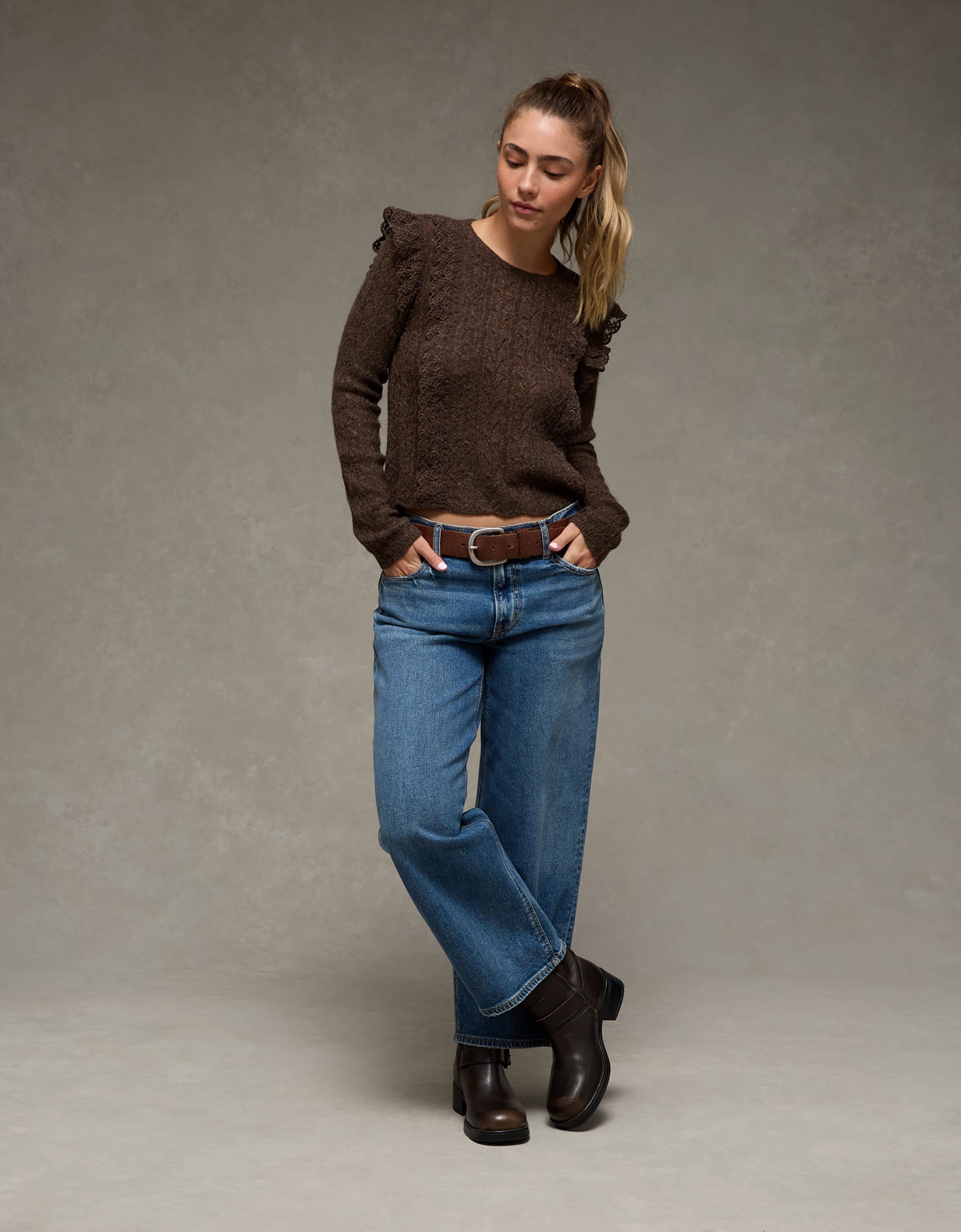AE Lace Ruffle Sweater | American Eagle Outfitters (US & CA)
