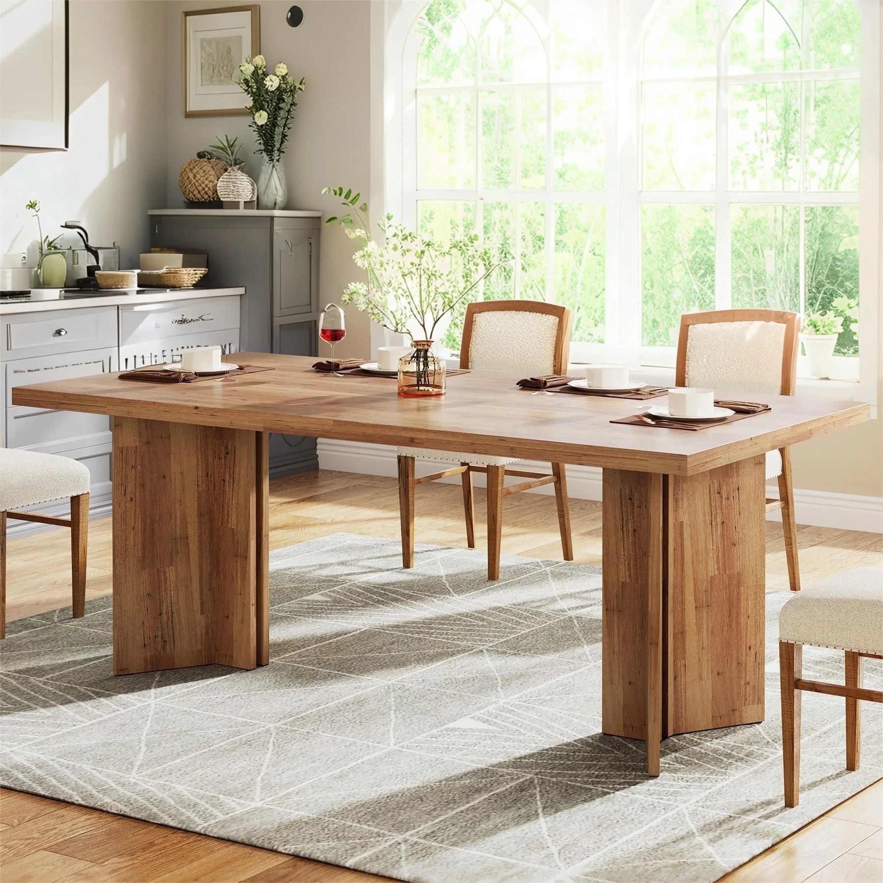 Fnova 63" Rectangular Modern Dining Table, Wooden Modern Kitchen Table for 6 People for Dining Ro... | Walmart (US)
