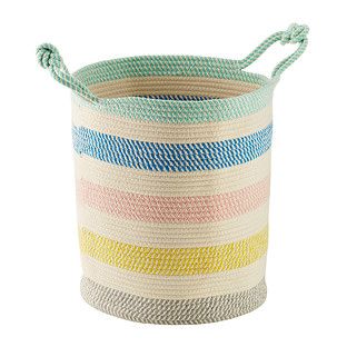 Tall Multicolor Cotton Rope Oval Bin with Handles | The Container Store