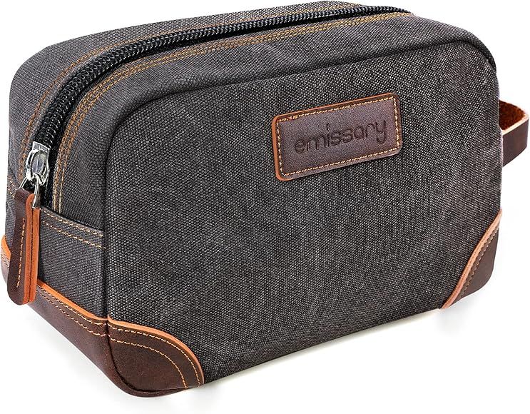 emissary Men's Toiletry Bag, Leather and Canvas Travel Toiletry Bag, Dopp Kit for Men, Travel Bat... | Amazon (US)