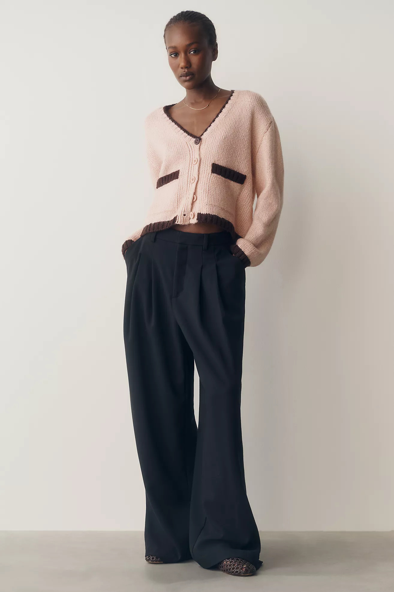 Maeve Tipped Crew-Neck Cardigan Sweater | Anthropologie (US)