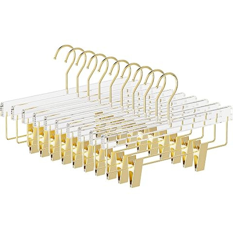 Besser 15 Pack Gold Clear Hangers,Acrylic Clothes Hangers,Skirt Dress Hanger with Gold Clips,Pant... | Amazon (US)