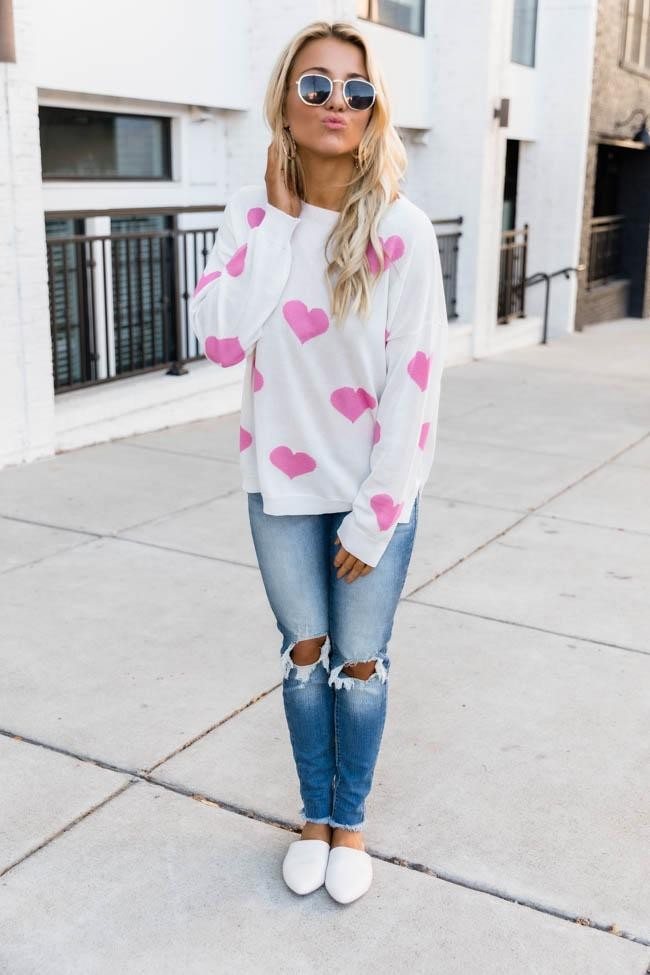 Heart Full Of Love White Sweater | The Pink Lily Boutique