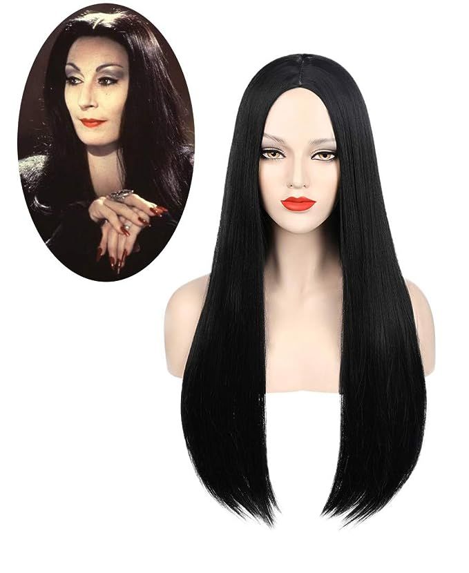 Mersi Black Wigs for Morticia Addams Costume Women 27'' Long Straight Black Hair Wig Natural Cute... | Amazon (US)