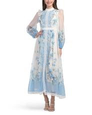 Balloon Sleeve Color Block Floral Maxi Dress With Lace Trim | TJ Maxx