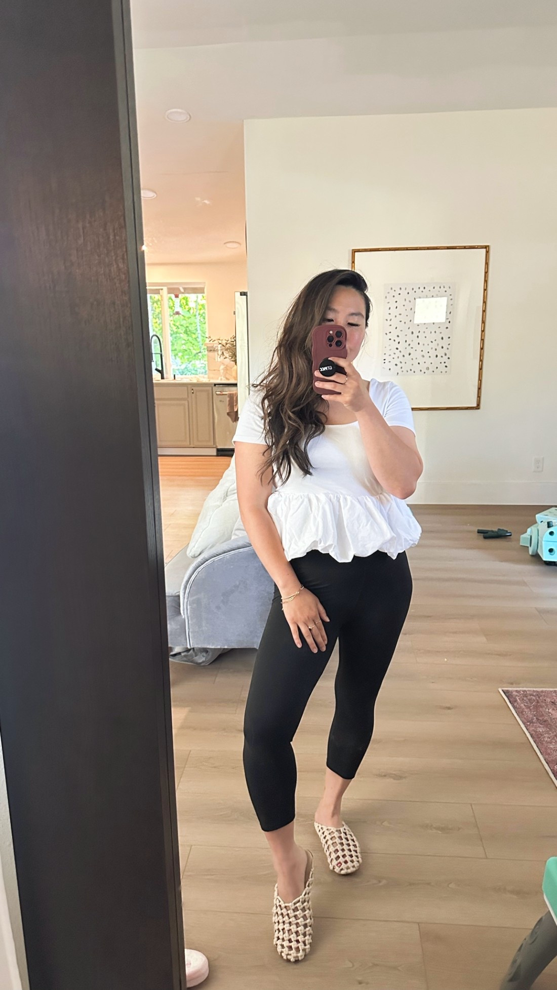 in my flirty summer outfit era - peplum bubble top is from @Target  and leggings are from Amazon - sandals from Jelavu

#LTKdayinmylife #LTKgrwm #LTKmomlife