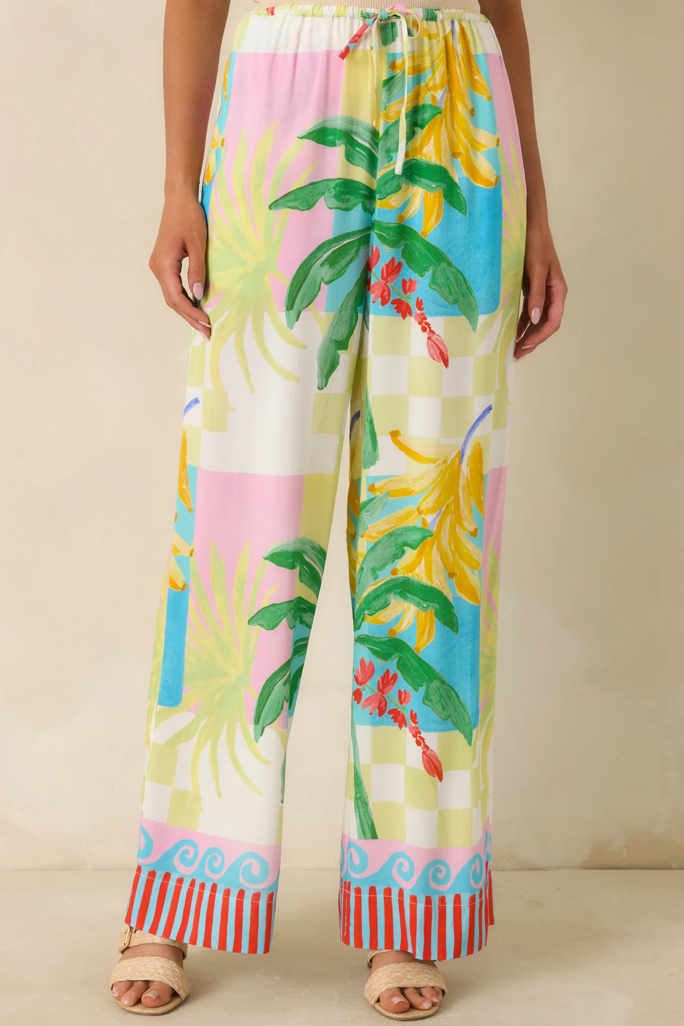 MINKPINK Palmira Multi Vacation Palms Print Drawstring Pants | Red Dress
