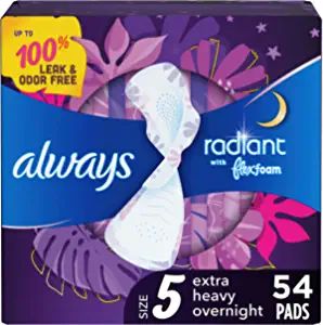 Always Radiant Feminine Pads For Women, Size 5 Extra Heavy Overnight Absorbency, Multipack, With ... | Amazon (US)