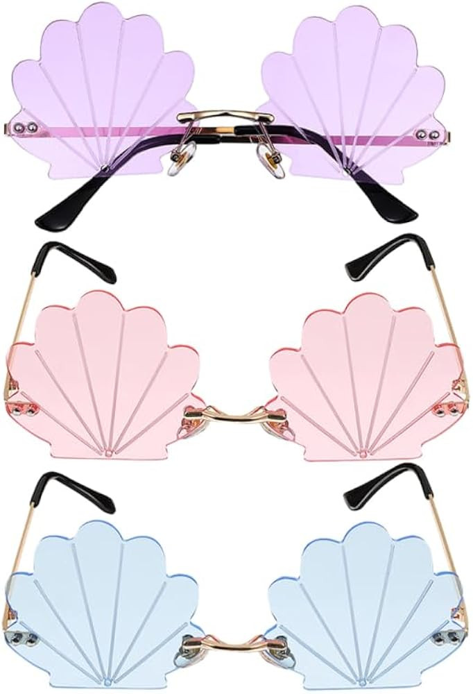 Angoily 3PCS Rimless Seashell Sunglasses, UV Protection Fun Glasses for Themed Events Lightweight... | Amazon (US)