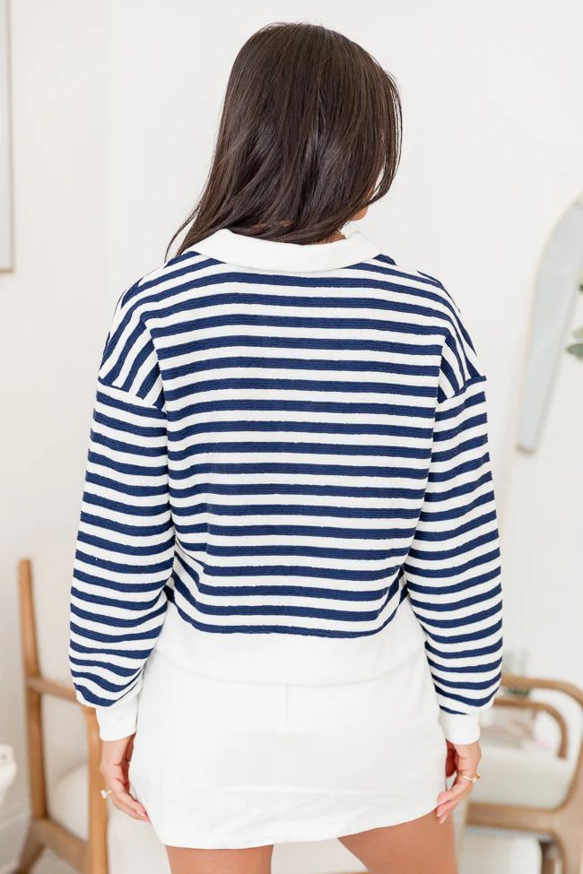Line Up Navy Striped Collared Sweater | Pink Lily