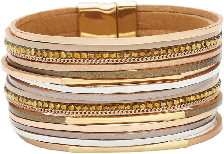 Jewbelet Leather Wrap Bracelet For Women Boho Cuff Bracelets Withe Clasp Jewelry For Teens Girls ... | Amazon (US)