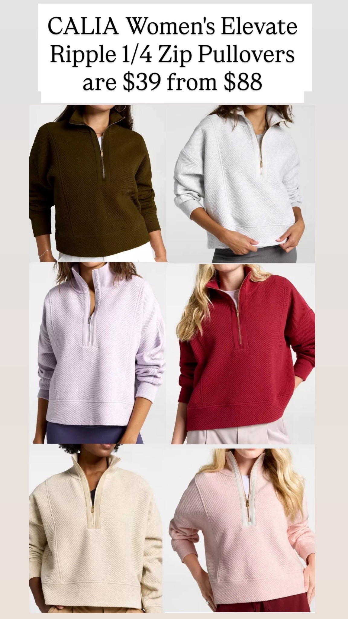 CALIA Women's Elevate Ripple 1/4 Zip Pullovers are $39 from $88

#LTKSaleAlert #LTKActive