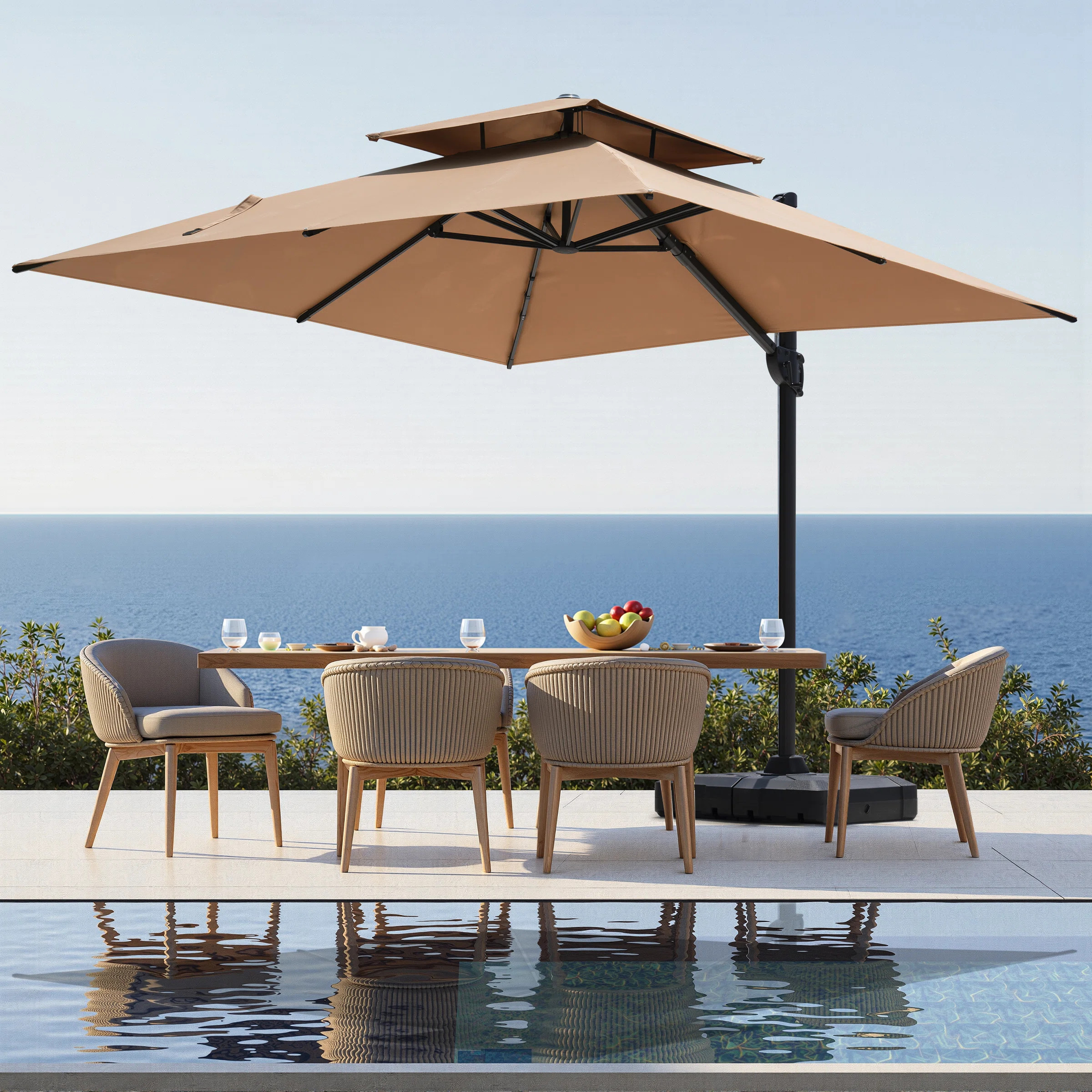 10FT Square Offset Outdoor Cantilever Umbrella with Counter Weights Weighted Base | Wayfair North America