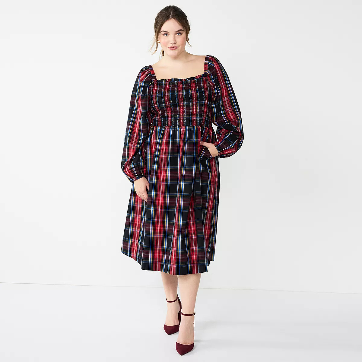 Plus Size DRAPER JAMES RSVP™ Long Sleeve Smocked Tiered Midi Dress | Kohl's