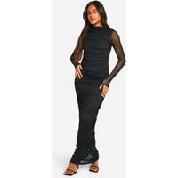 Womens Ruched Mesh Maxi Dress - Black - 10 | NastyGal UK
