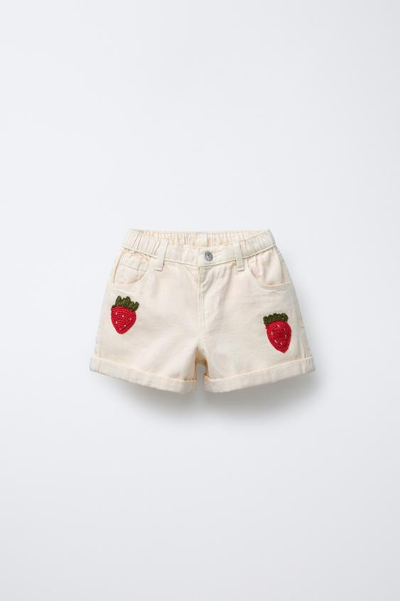 HIGH-WAIST TWILL SHORTS WITH CROCHET STRAWBERRIES | Zara US