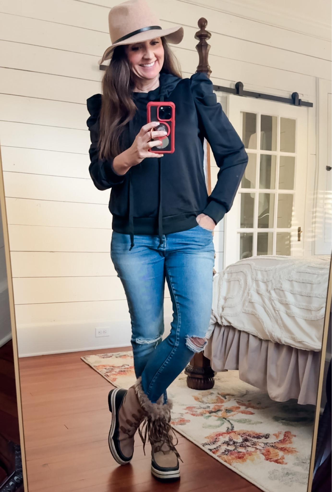 Adorable, cozy winter hoodie but make it dressy! I’m wearing a small and these puff sleeves are soooo cute! 

#LTKActive #LTKSaleAlert #LTKStyleTip