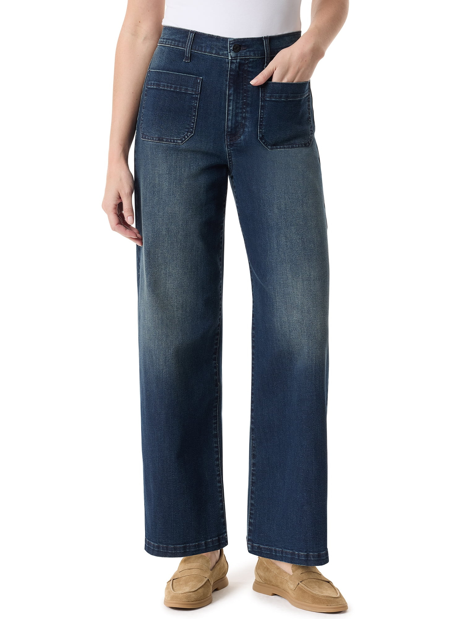 Gloria Vanderbilt Swan Series Women's Patch Pocket Wide Leg Jeans, Sizes 6-18 | Walmart (US)