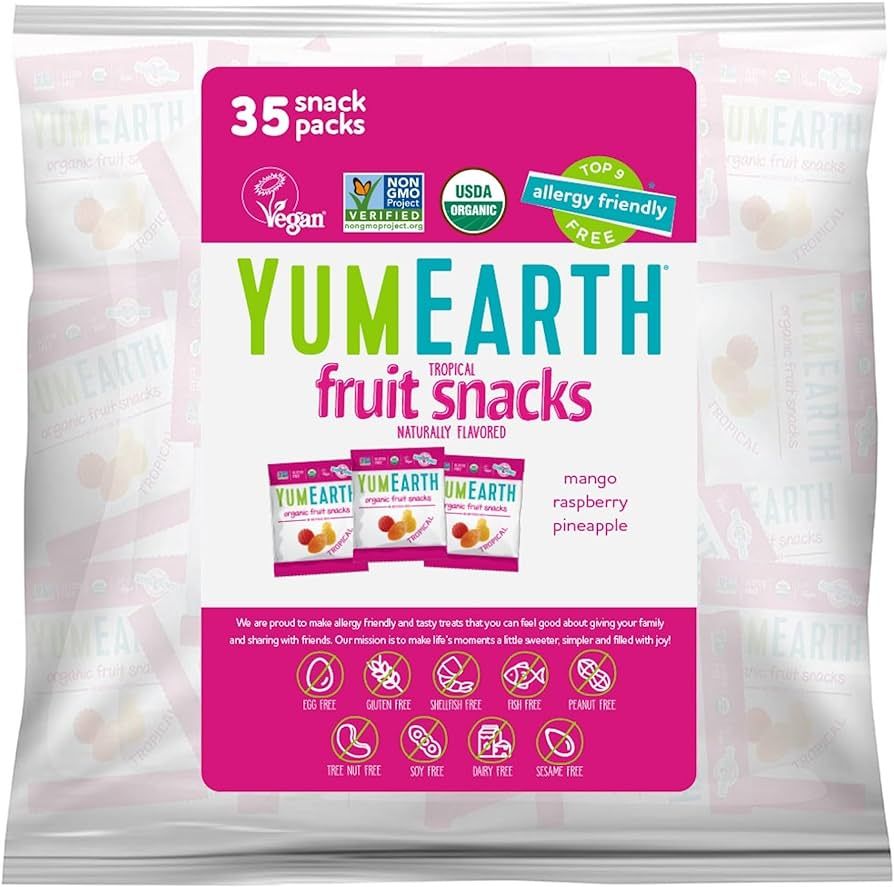 YumEarth Organic Tropical Fruit Snacks - Fruit Gummies Snack Packs, Gluten Free Snacks for Kids -... | Amazon (US)