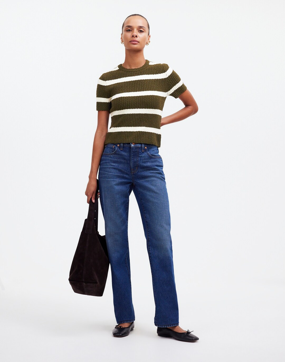 Boucl&eacute;-Knit Crewneck Sweater Tee in Stripe | Madewell