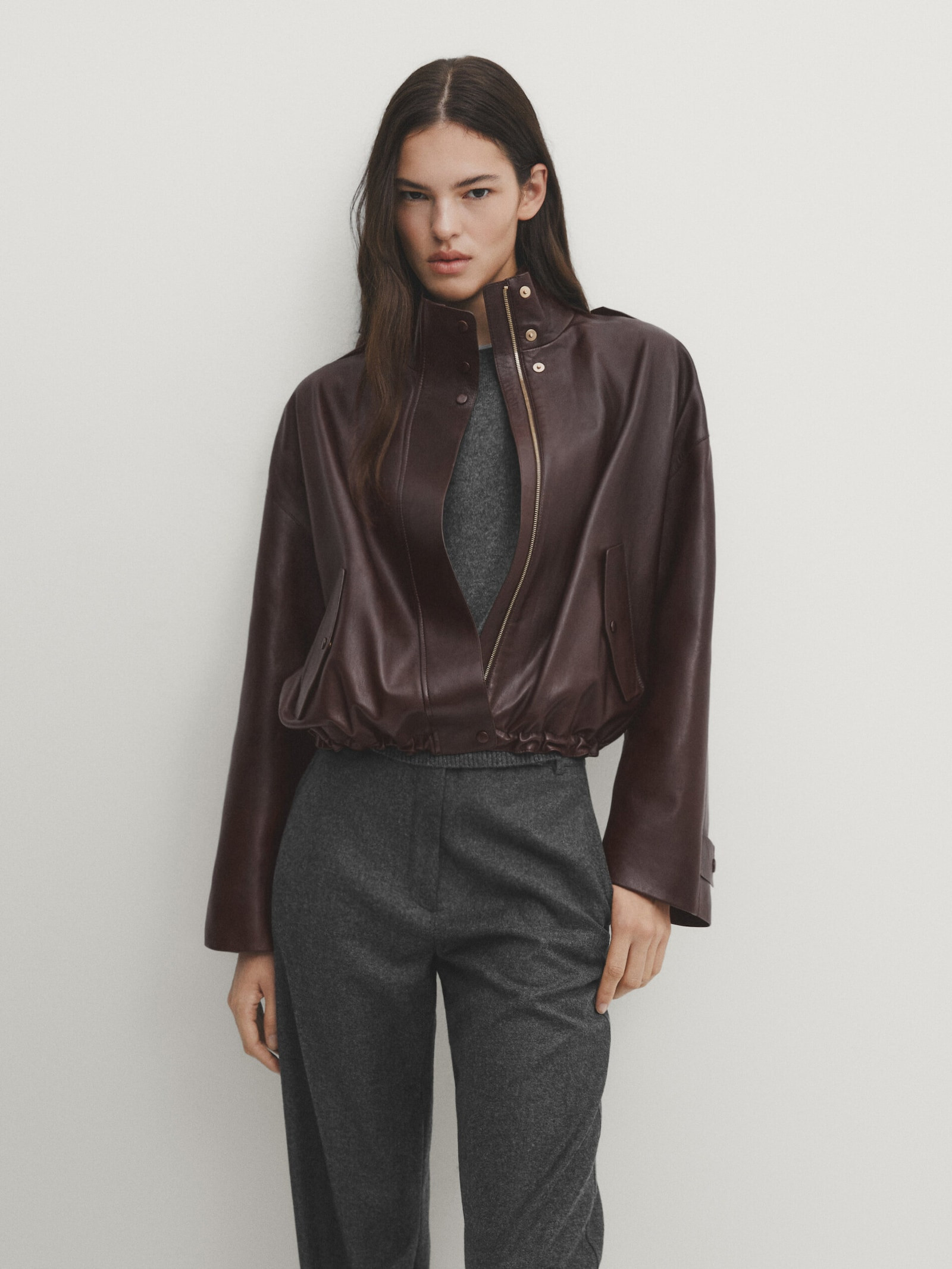 Nappa leather jacket with adjustable hem | Massimo Dutti UK