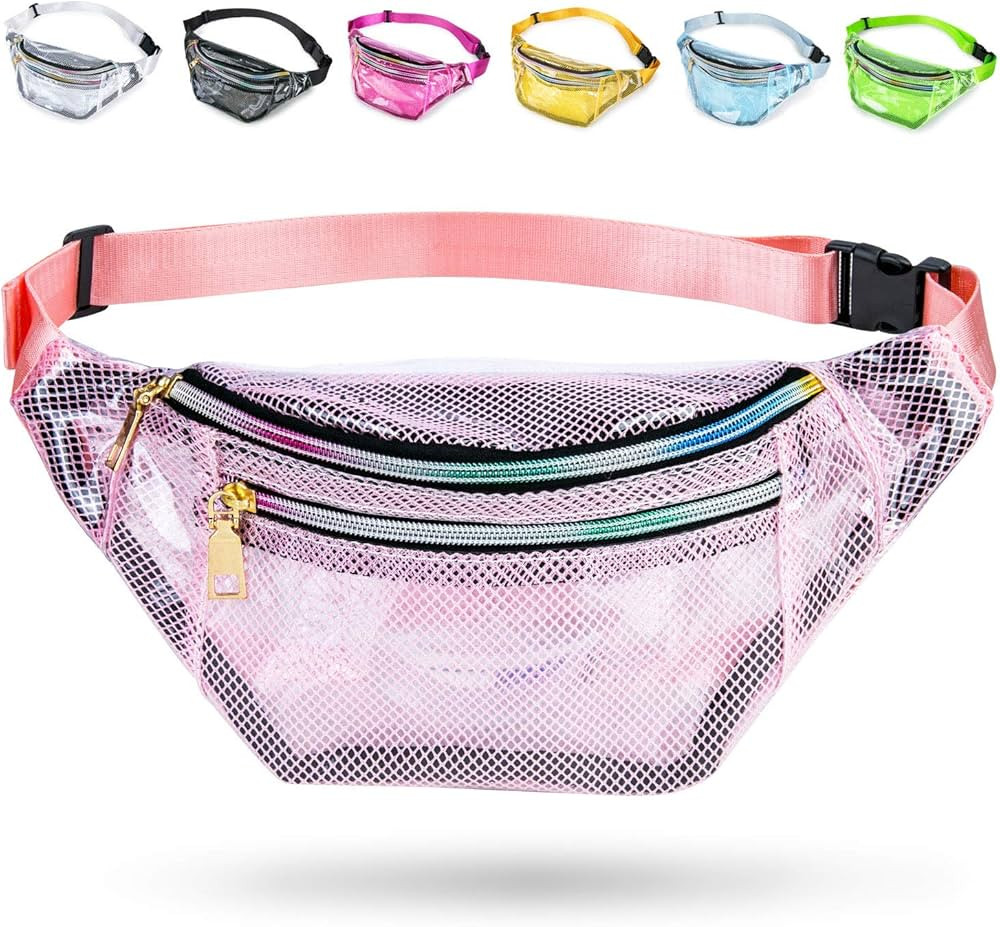 Wehllev Grid Clear Fanny Pack, Fanny Packs for Women Cute Fanny Pack for Kids & Girls with 3 Pouc... | Amazon (US)