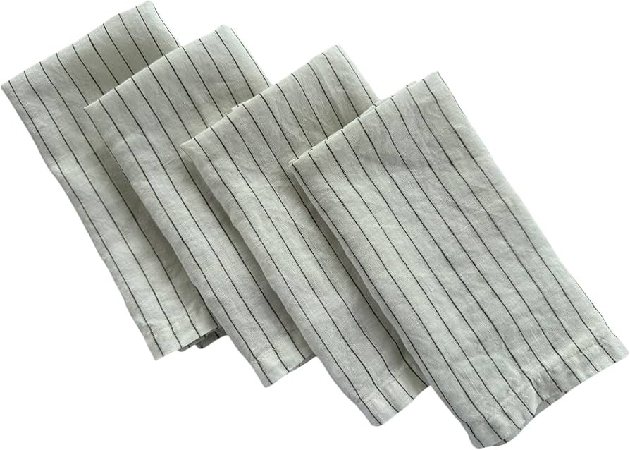 Linen Napkins – Stonewashed Pure Linen Stripe Cloth Dinner Napkins – Created from French Flax... | Amazon (US)
