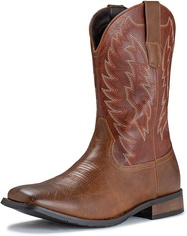 IUV Cowboy Boots For Men Western Boot Durable Classic Embroidered Square Toe Traditional Boots | Amazon (US)