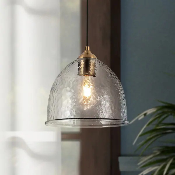 Coria 10-inch Modern Farmhouse Dome Waterfall Glass Pendant Lights with Bowl Hammered Art Shade -... | Bed Bath & Beyond