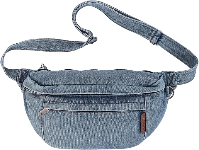 Denim Fanny Pack Large Chest Bag Jean Purses for Women Denim Purse Crossbody Bags with Adjustable... | Amazon (US)