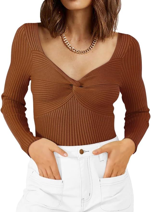 LILLUSORY Women's Sweater Cute Twist Knot Knit Basic Tops Ribbed Long Sleeve Pullover Sweater | Amazon (US)