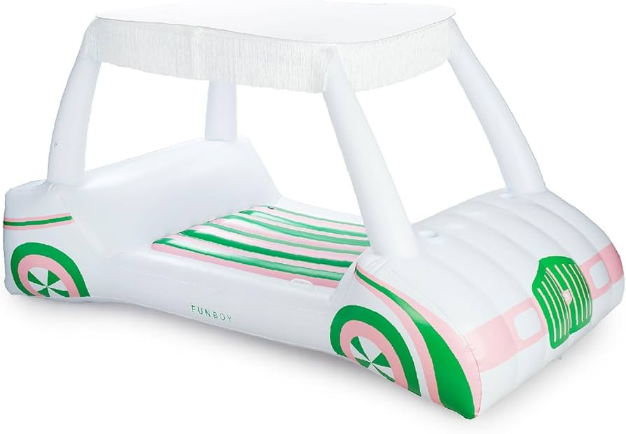 FUNBOY Giant Inflatable Luxury Golf Cart Pool Float, Two Cup Holders, Removable Fringe Shade, Flo... | Amazon (US)