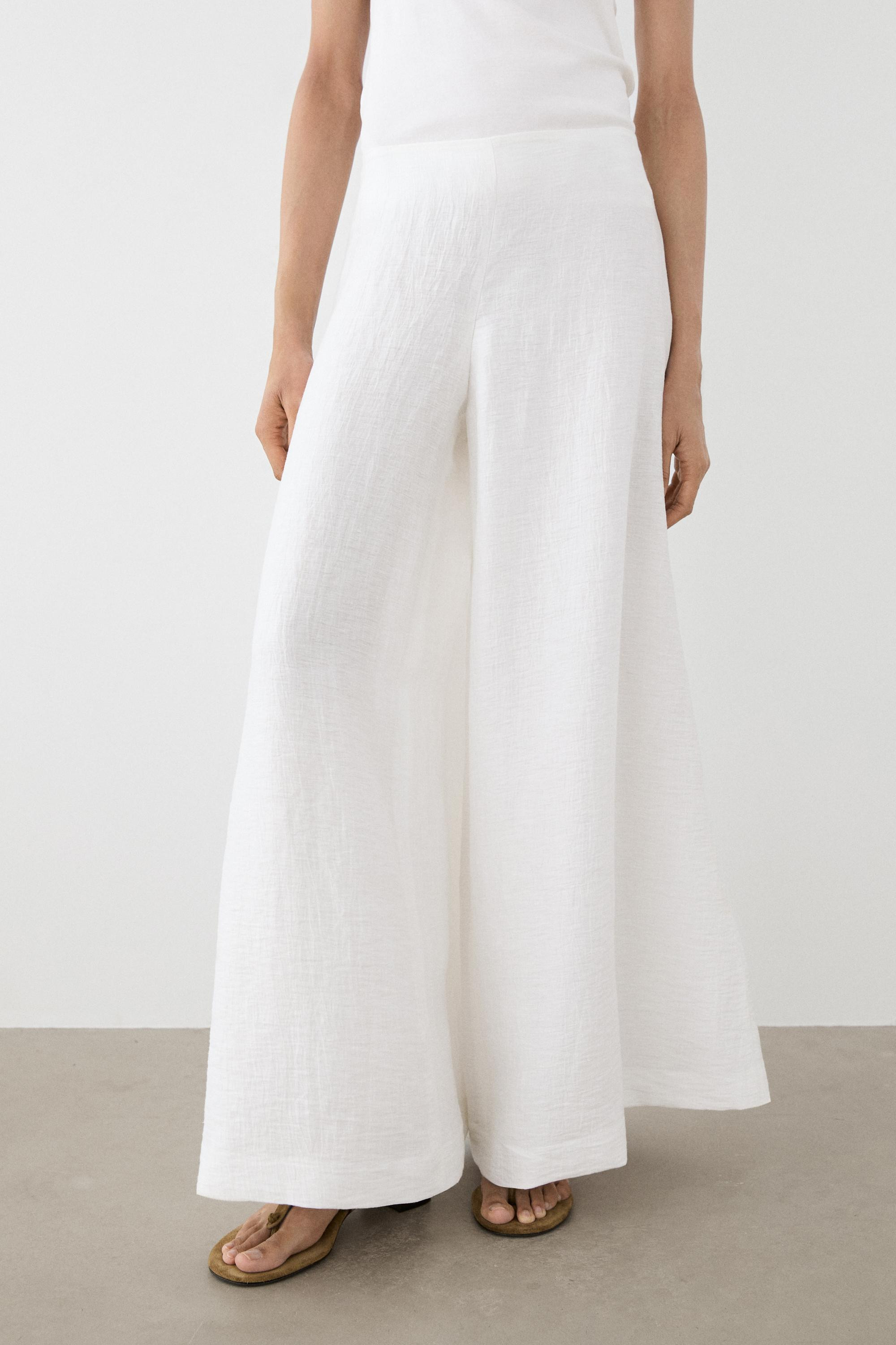 Linen blend palazzo trousers | Massimo Dutti US