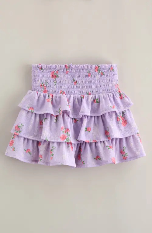 Nordstrom Kids' Smocked Tiered Skirt in Purple Secret Bow Floral at Nordstrom, Size Xl | Nordstrom