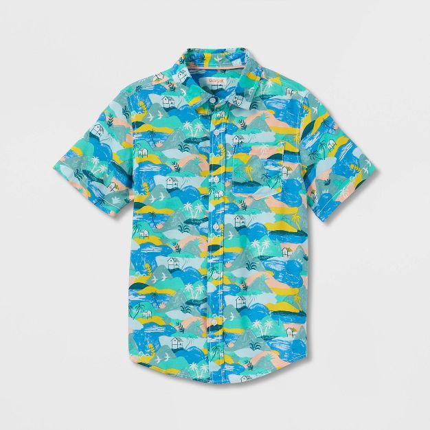 Boys' Island Print Challis Short Sleeve Woven Shirt - Cat & Jack™ Blue | Target