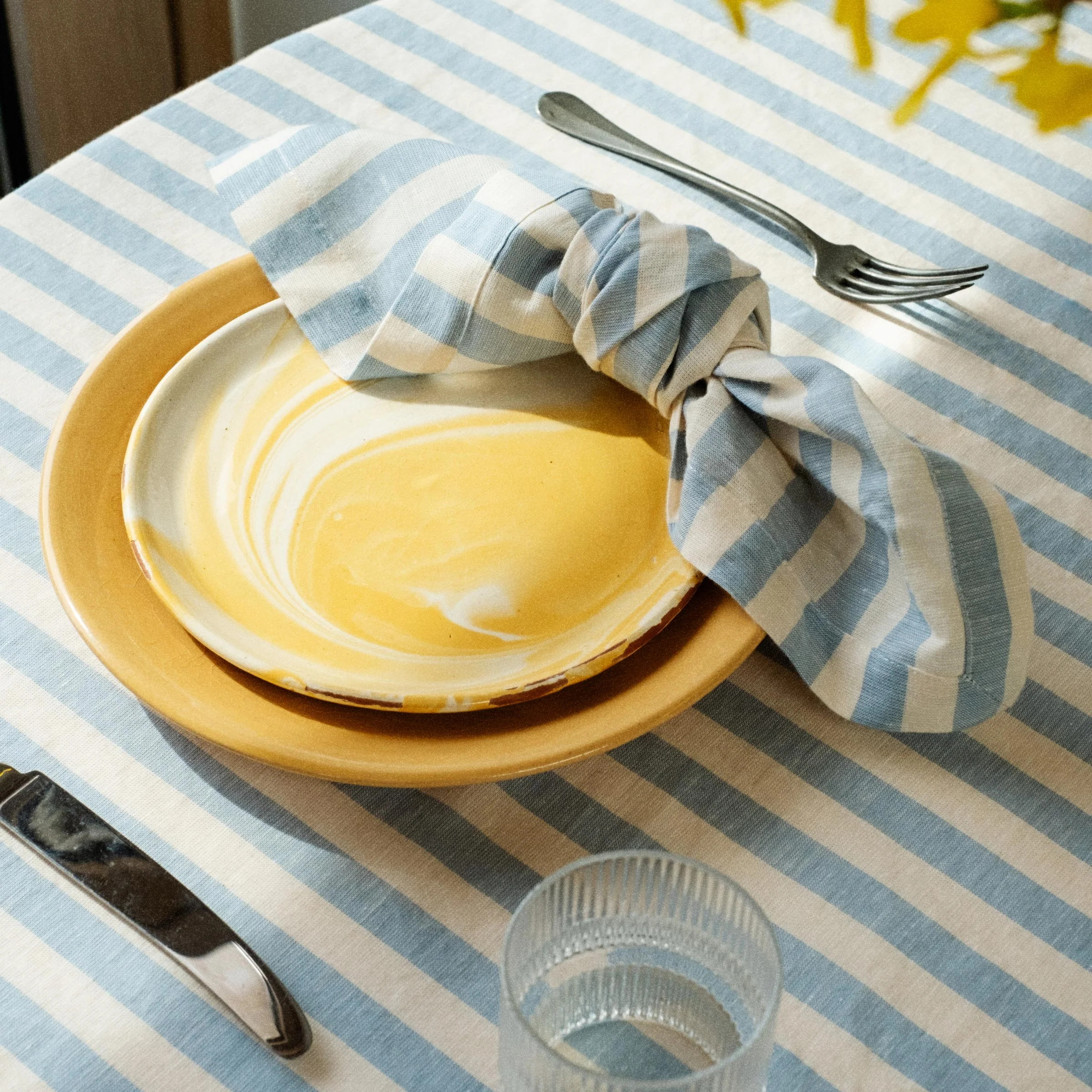 Coastal Blue Pembroke Stripe Linen Blend Napkin Set of 4 | Piglet