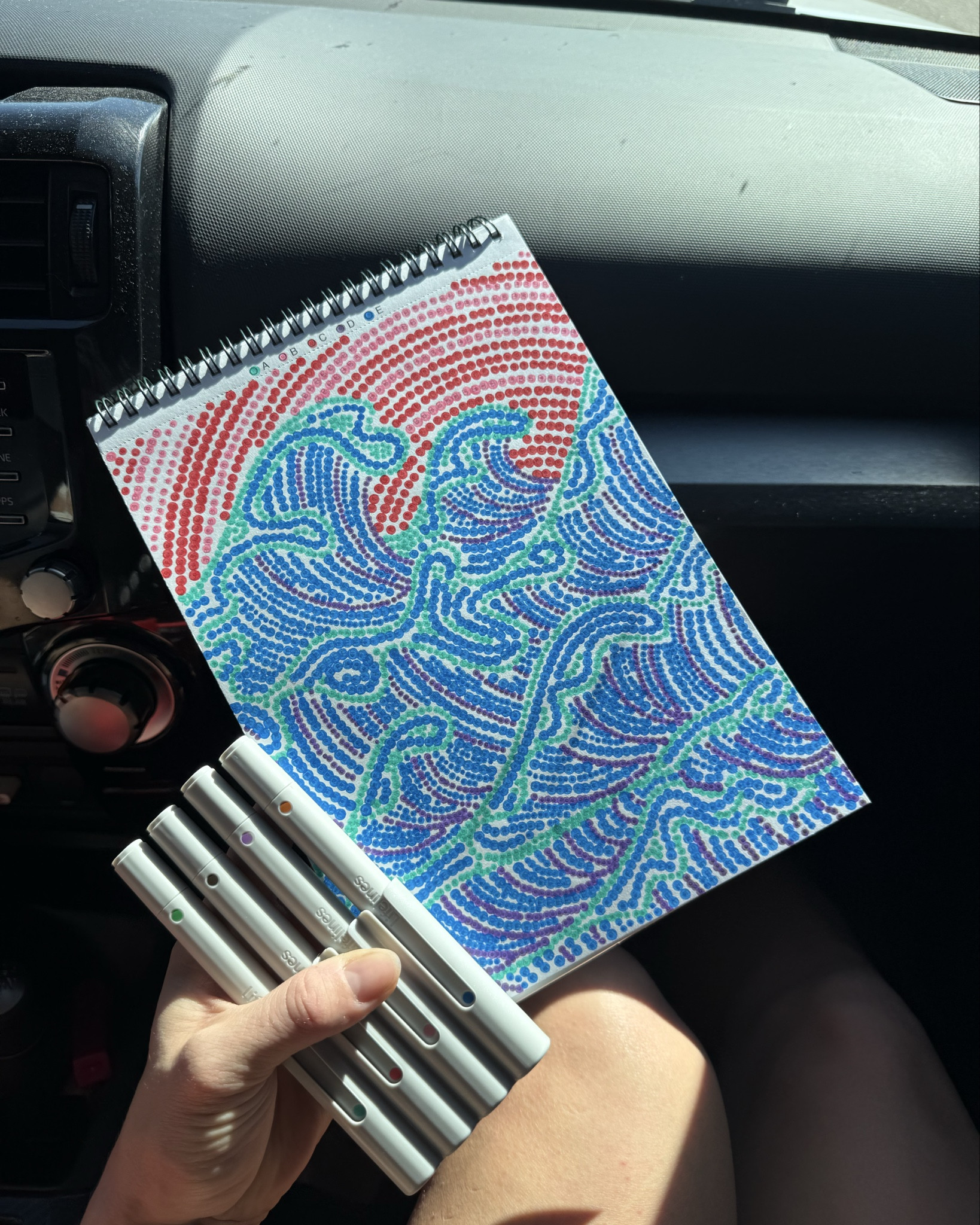 my new hobby 🎨 it’s called dot by letter!!  you assign a color to the letter, then dot over each letter to see what the picture creates. fun to do while you’re watching a show, before bed, or on a road trip :) 