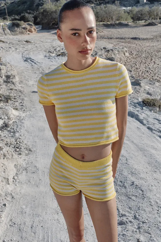 STRIPED KNIT CROP TOP | Zara UK