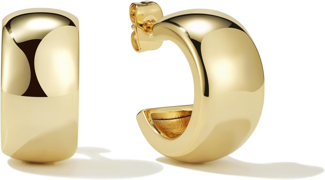 14K Gold Filled Hoop Earrings,925 Sterling Silver Huggie Earrings Hoops Earrings Trendy Chunky CZ... | Amazon (US)