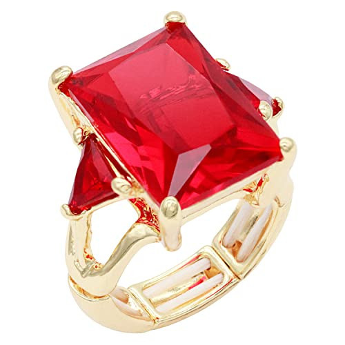 Lavencious Big Bold Radiant CZ Stones Stretch Statement Rings for Women Size 7 to 9 (Red) | Amazon (US)