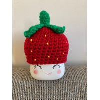 Crochet Strawberry Marshmallow Mug Hat | Etsy (US)