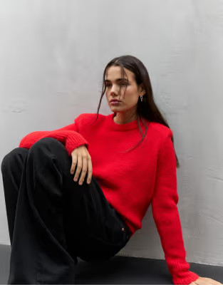 Stradivarius Knit sweater with shoulder pads in red | ASOS (Global)