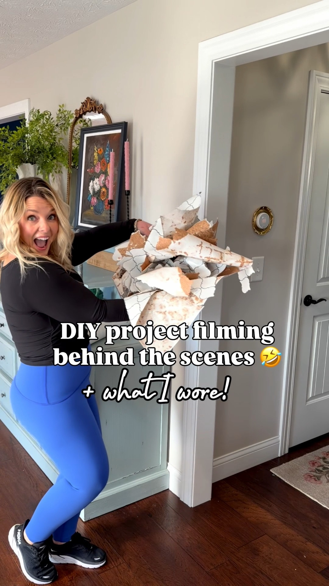 Behind the scenes of me filming my most recent DIY! I got asked for my outfit links - shirt is Walmart (looove, have in all 3 colors), leggings are my TOP FAVS by Spanx!! 
Why they are my favs: not see through, you can’t see cellulite through even the colorful ones (I used to only wear black bc of this!), no crotch seam so no 🐪 toe 🤣, no ankle seam for those of us with cankles 🙋🏼‍♀️! I wear my true sz large & I get the 7/8 length bc I have short legs, I’m 5’2” so they are perfect on me!

#LTKHome #LTKMidsize #LTKPetite