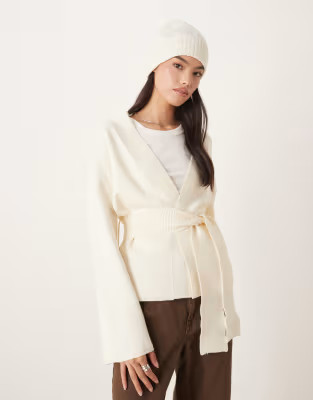 Gina Tricot knit wrap kimono cardigan in cream | ASOS (Global)