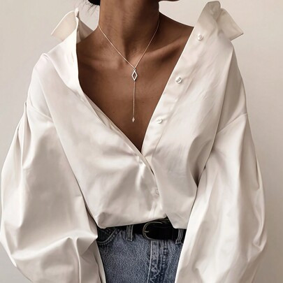 Women's French Office Style Elegant Drop Shoulder Long Sleeve Single Breasted Loose Relaxed Spring And Summer Shirt | SHEIN