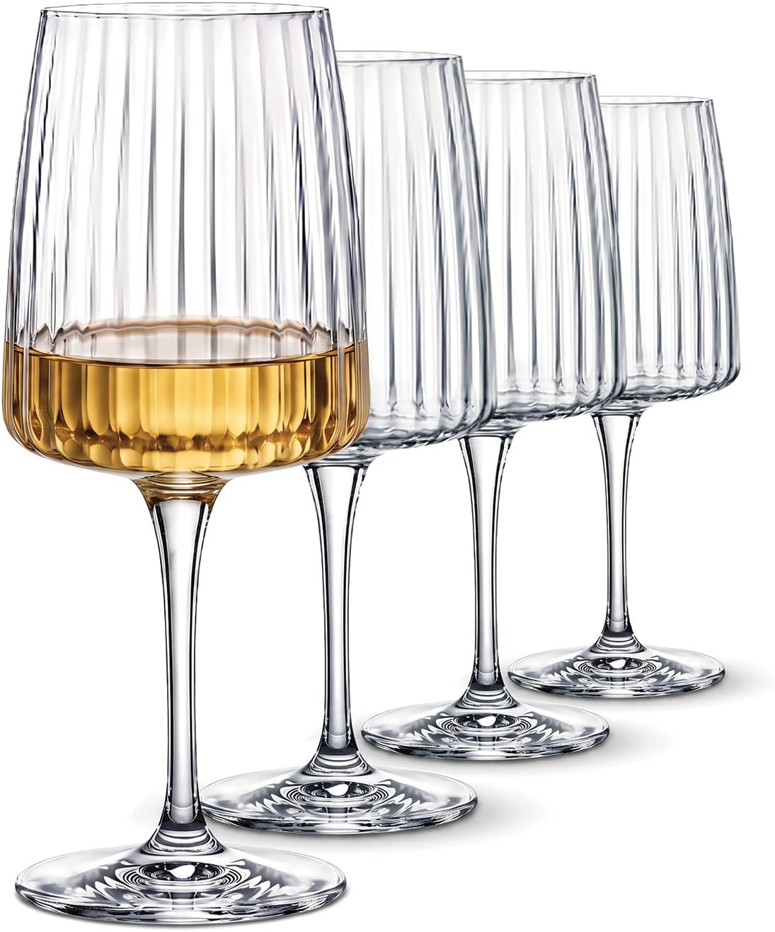 Bormioli Rocco Exclusiva Chardonnay Glasses, Set of 4-12.5 Oz. Ribbed Star Glass Stemware with XLT Treatment for Enhanced Durability - Long Stem Italian Wine Glasses - Dishwasher Safe | Amazon (US)