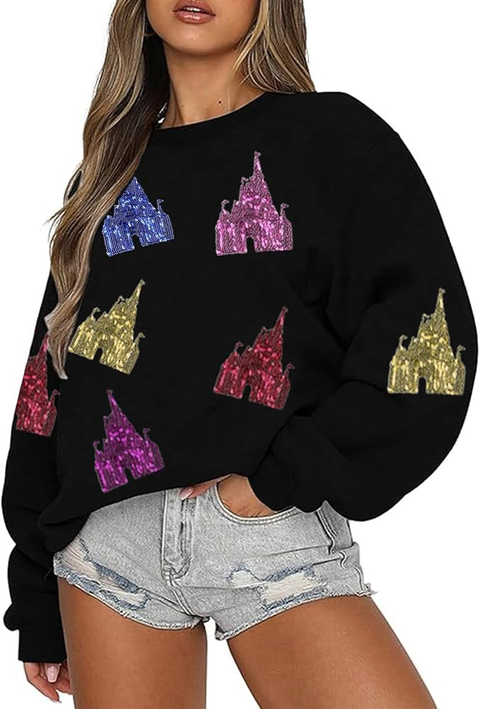 Magic Kingdom Sweatshirt for Women Magical Sweatshirts Colorful Castle Sequins Sweater Vacation L... | Amazon (US)