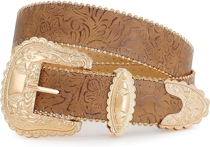 Floral Print Western Belts for Women Cowgirl Cowboy Country Leather Belt Fashion Vintage Belt for... | Amazon (US)