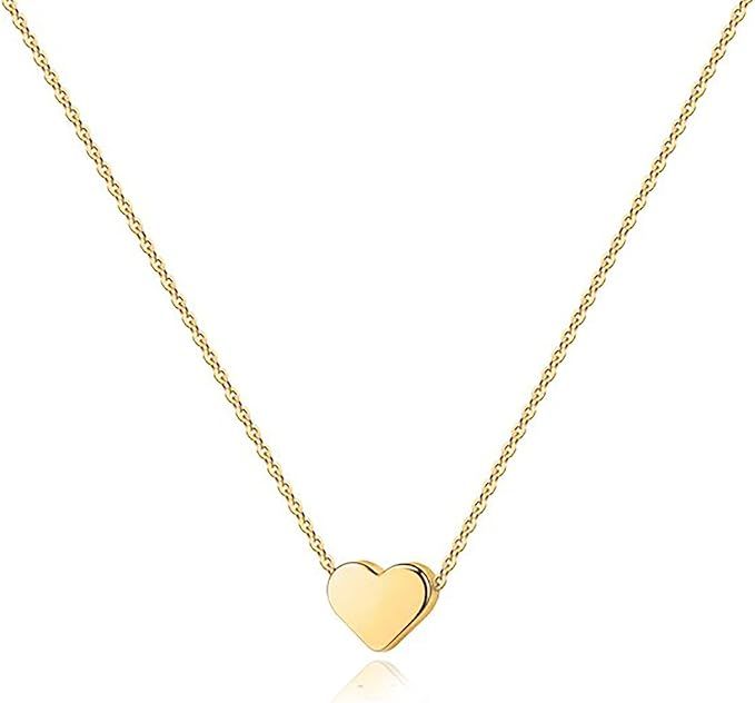 PAVOI 14K Rose Gold Plated Tiny Heart Necklace Round Circle Pendant Necklace | Yellow Gold Neckla... | Amazon (US)