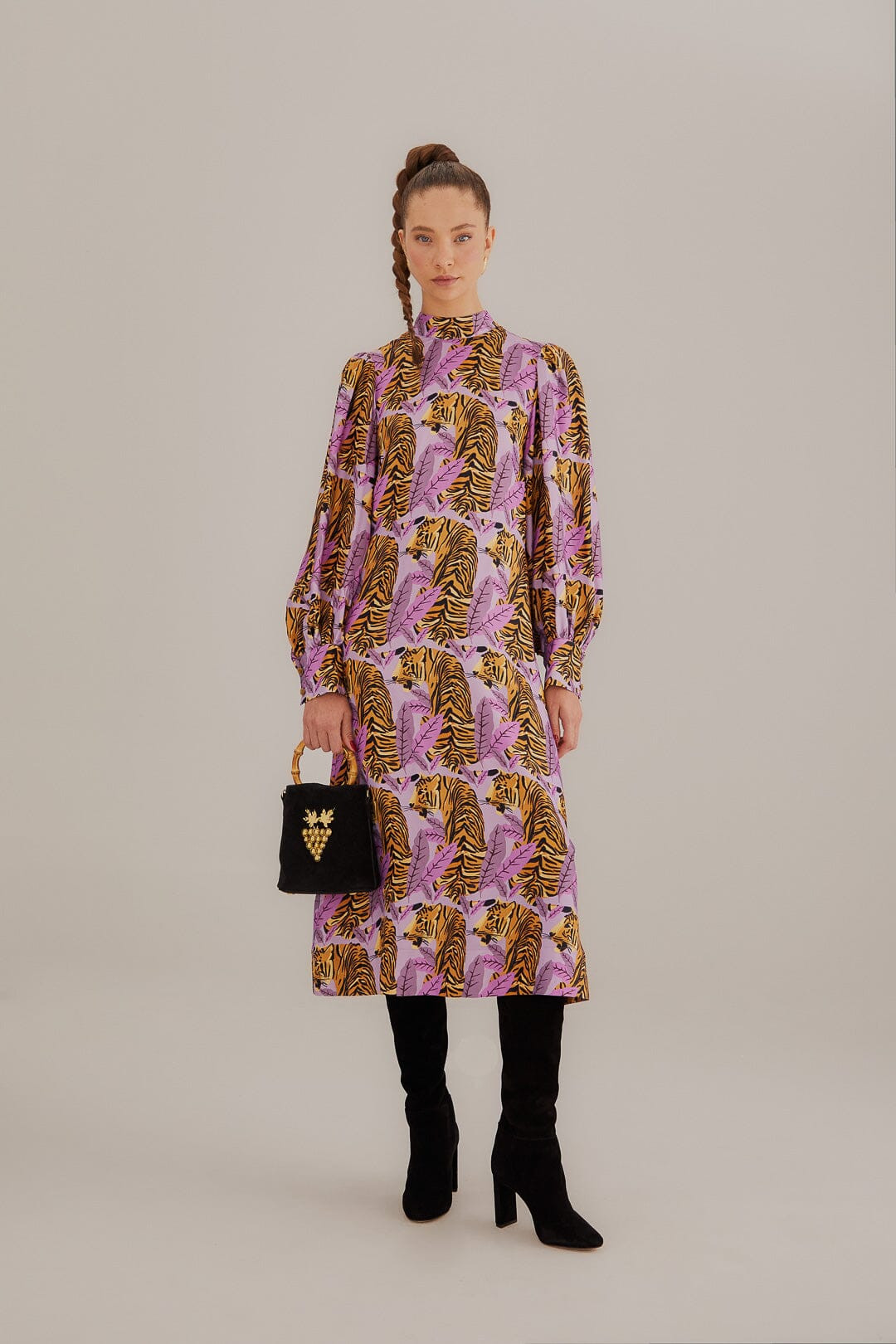 Lavender Tiger Leaves Midi Dress | FarmRio (US)